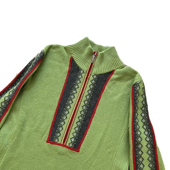 Eddie Bauer Nordic Style Merino Wool Knit Sweater Quarter Zip Green Women's Lg - Picture 2 of 8